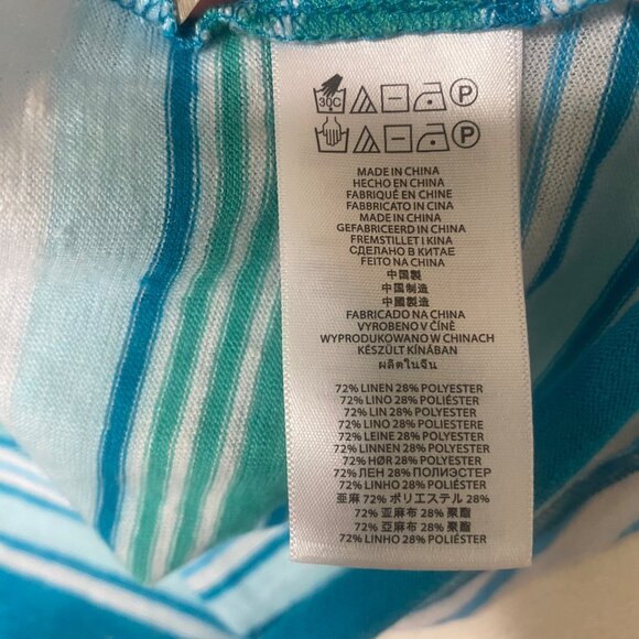 Michael Kors Linen Blend Top Womens XL Blue & Green Striped Beach Coastal Resor - Picture 4 of 7